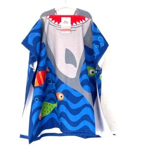 BON VOYAGE Shark Themed Swim Cover-up Snap Sides Hoodie Sz OS